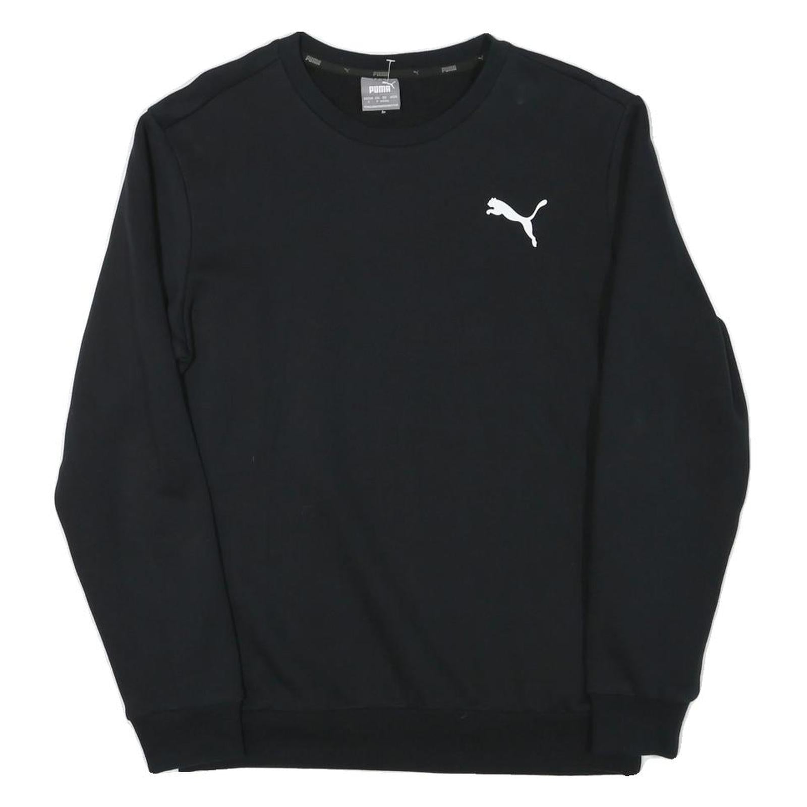 PUMA Mens Black Crew Neck Sweatshirt S Cotton Blend Pullover Logo Casual