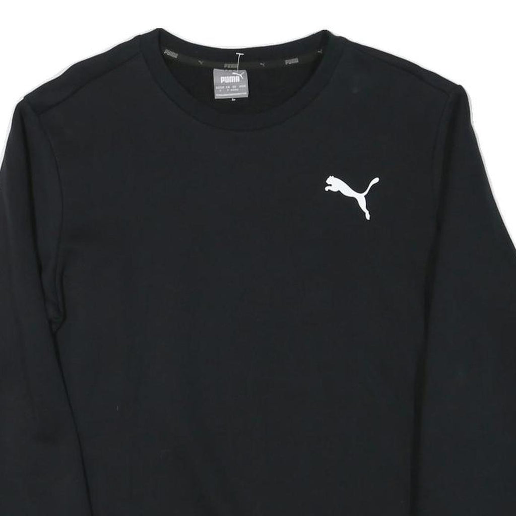 PUMA Mens Black Crew Neck Sweatshirt S Cotton Blend Pullover Logo Casual