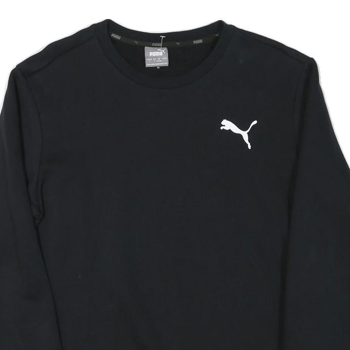 PUMA Mens Black Crew Neck Sweatshirt S Cotton Blend Pullover Logo Casual