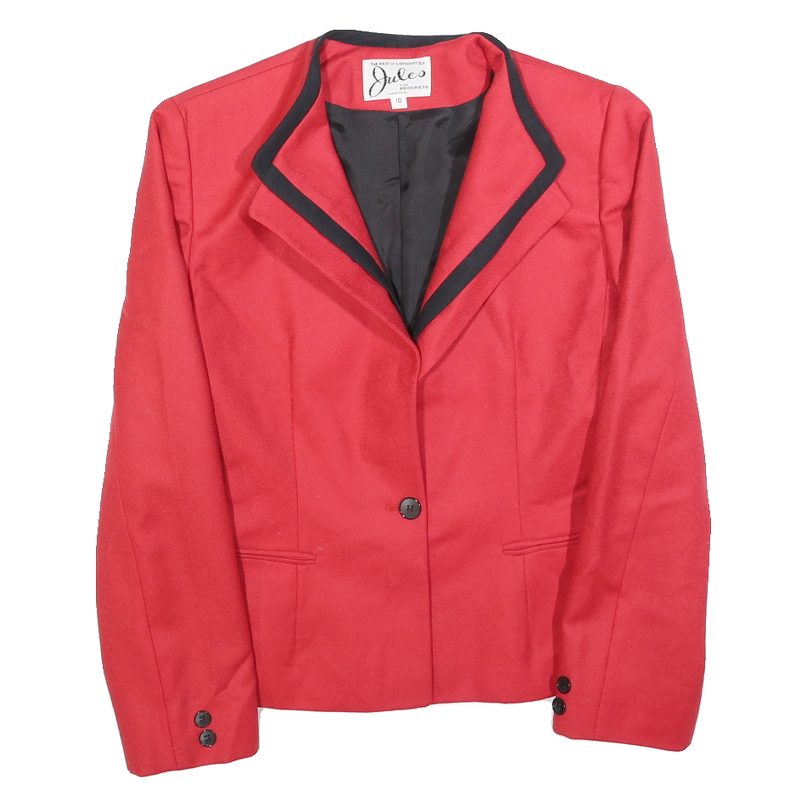JULES Womens Red & Black Blazer Jacket S Wool Tailored Button Formal