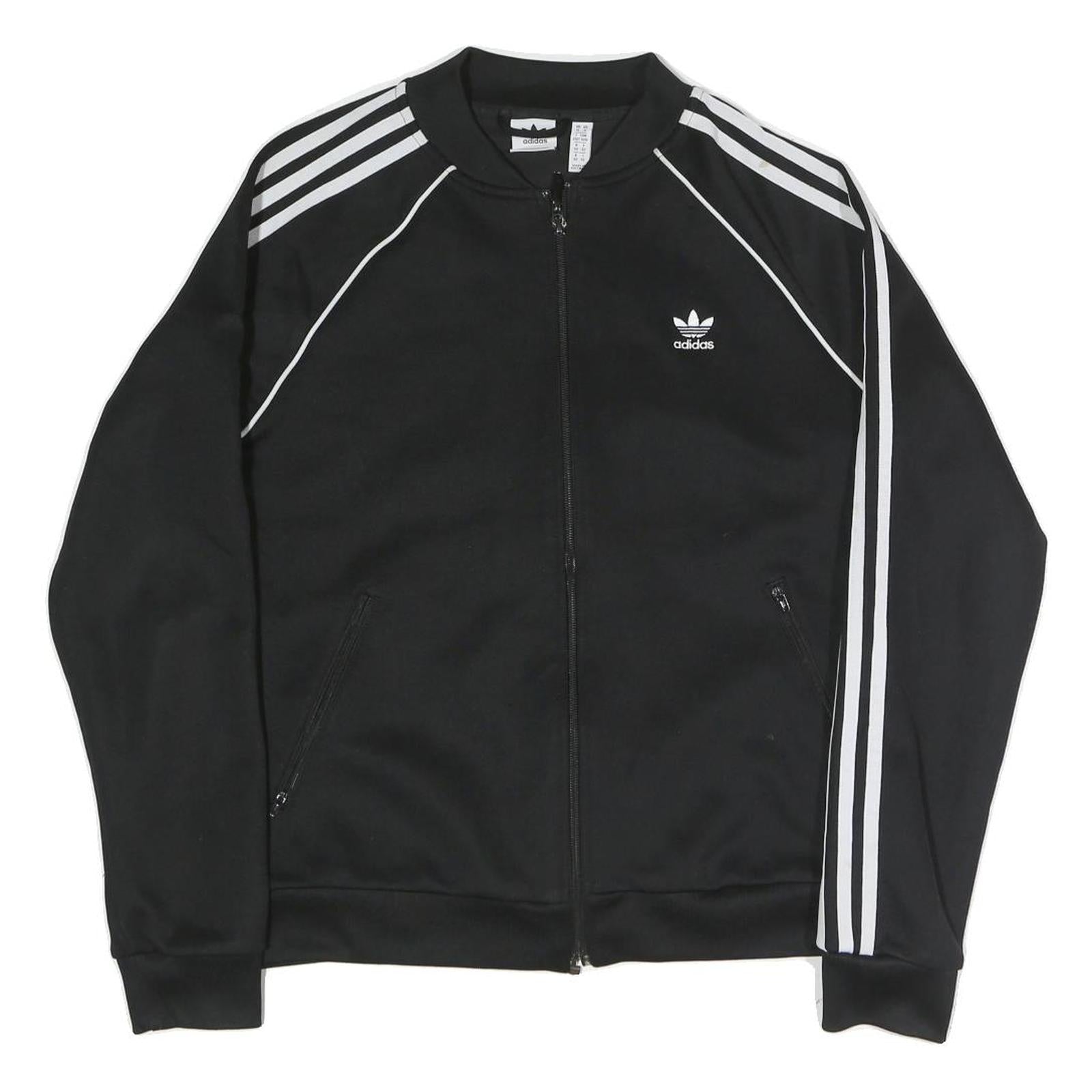 ADIDAS ORIGINALS Womens Black & White Sports Track Jacket UK 14 Polyester Blend