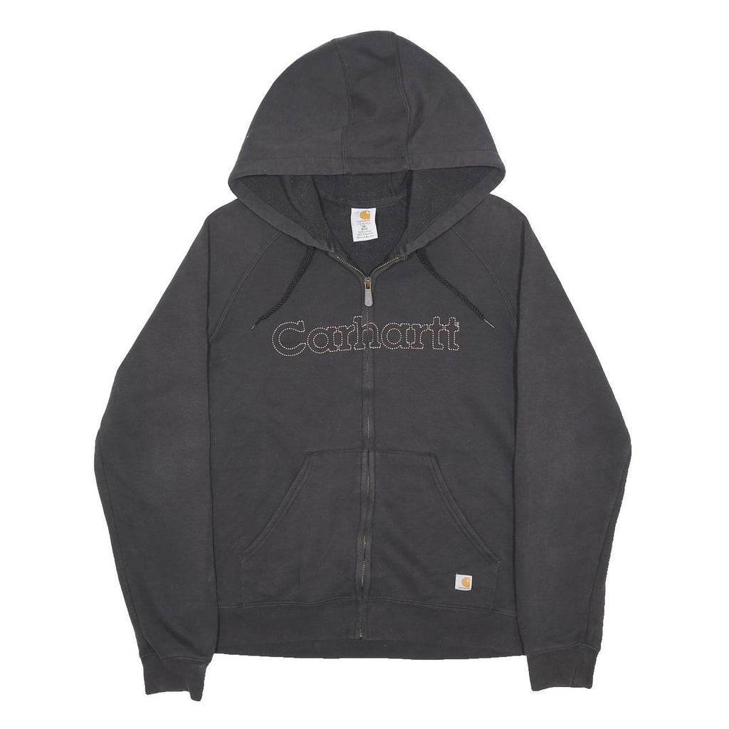 CARHARTT Womens Black Zip Up Hoodie M Logo Embroidered Cotton Blend Casual