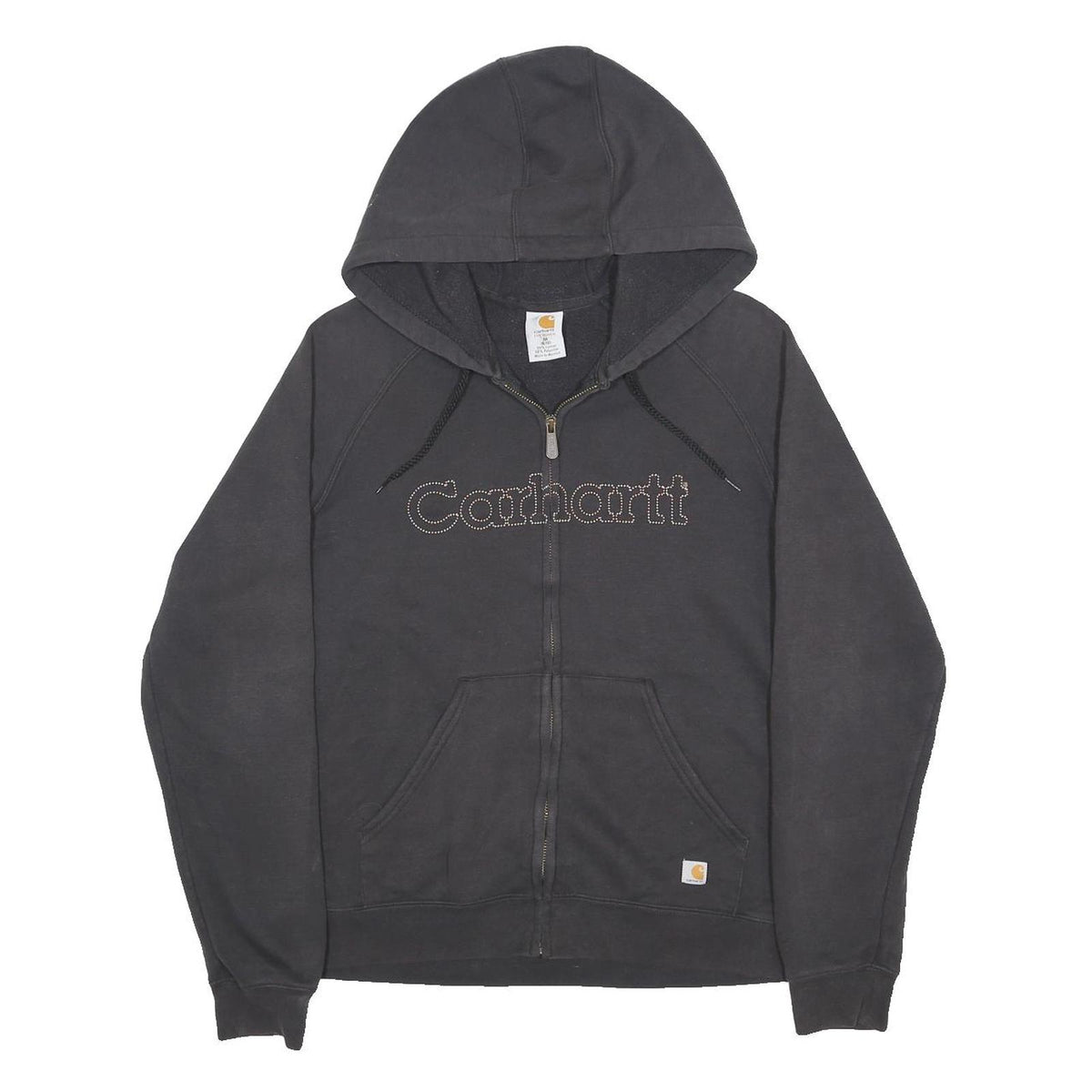 CARHARTT Womens Black Zip Up Hoodie M Logo Embroidered Cotton Blend Casual