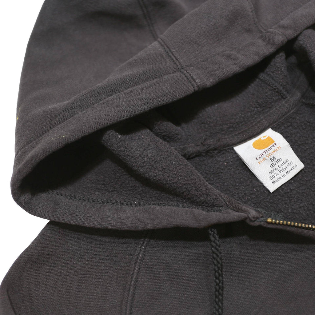 CARHARTT Womens Black Zip Up Hoodie M Logo Embroidered Cotton Blend Casual