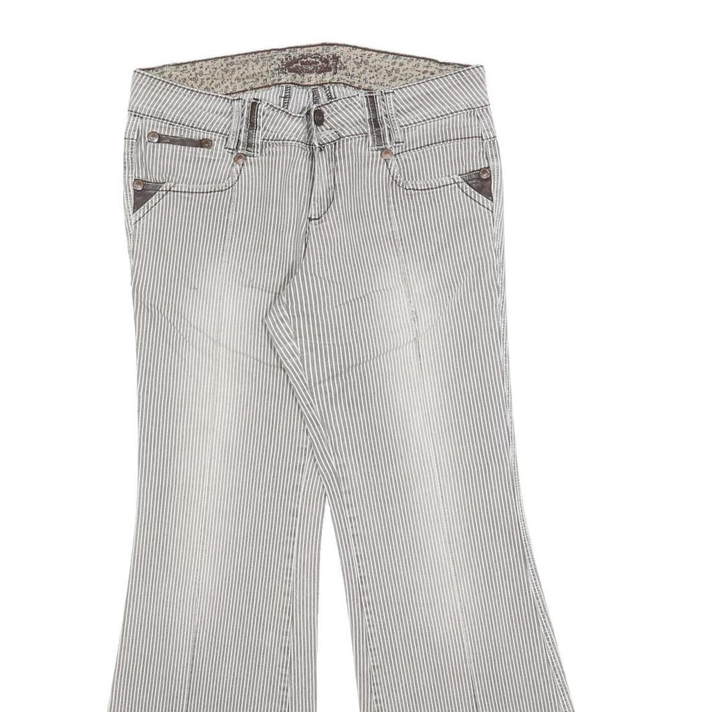 MOSSIMO Womens Cotton Blend White & Brown Pinstripe Regular Flared Trousers W28