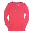 NIKE Womens Red Long Sleeve V-Neck Dri-Fit XS Athletic Performance Top