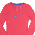 NIKE Womens Red Long Sleeve V-Neck Dri-Fit XS Athletic Performance Top