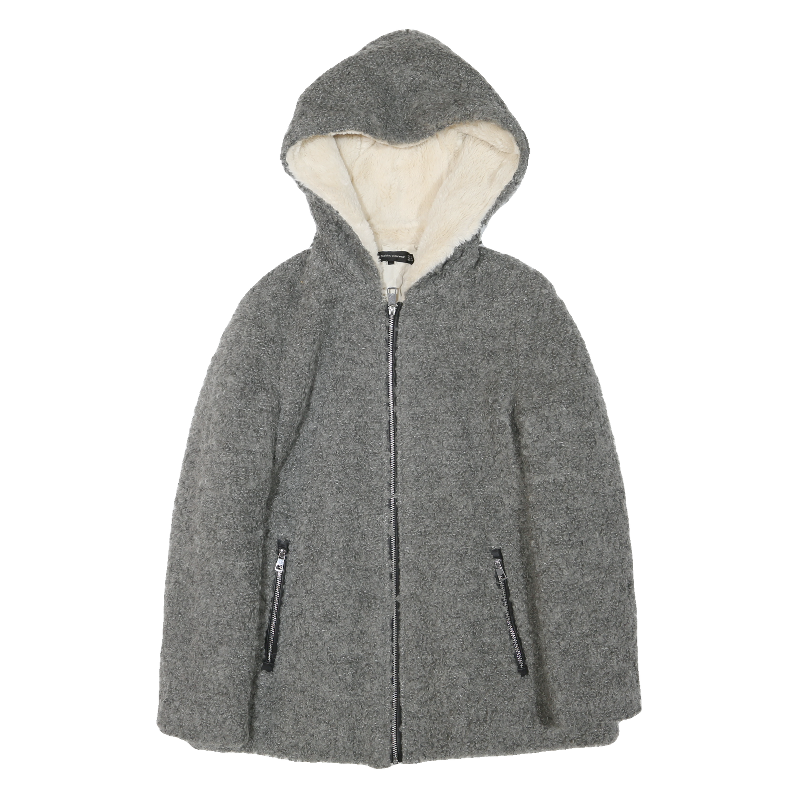 ZARA Womens Grey Acrylic Blend Hooded Jacket XS Zip Cozy Warm Outerwear