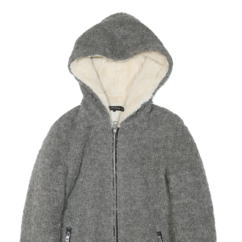 ZARA Womens Grey Acrylic Blend Hooded Jacket XS Zip Cozy Warm Outerwear