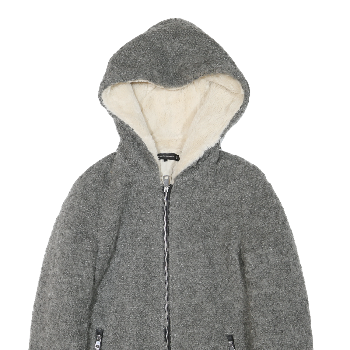 ZARA Womens Grey Acrylic Blend Hooded Jacket XS Zip Cozy Warm Outerwear