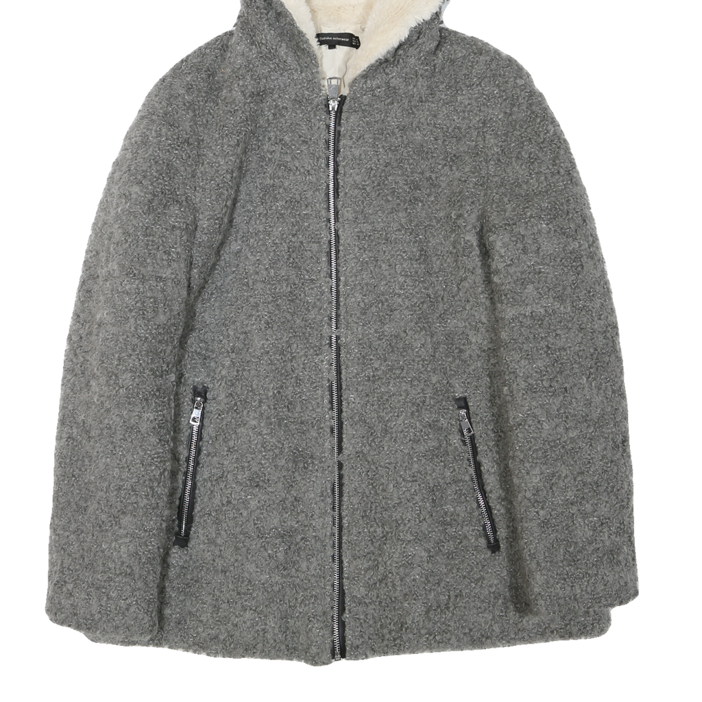 ZARA Womens Grey Acrylic Blend Hooded Jacket XS Zip Cozy Warm Outerwear