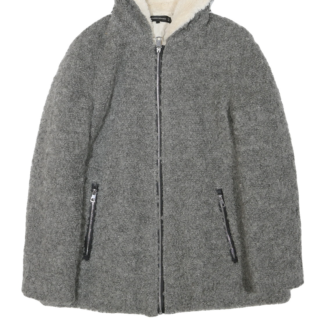 ZARA Womens Grey Acrylic Blend Hooded Jacket XS Zip Cozy Warm Outerwear