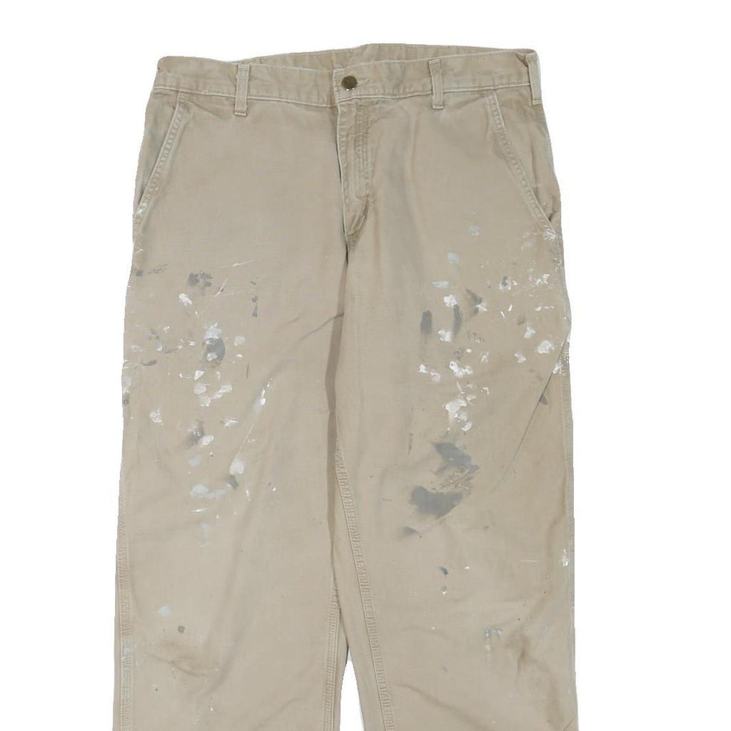 CARHARTT Mens Cotton Blend Beige Regular Fit Straight Leg Trousers W34 L30