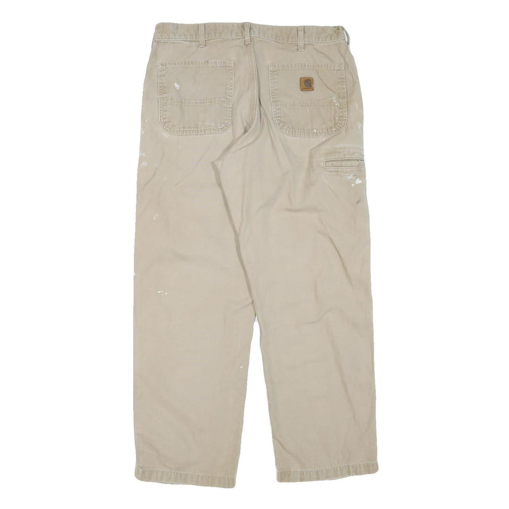 CARHARTT Mens Cotton Blend Beige Regular Fit Straight Leg Trousers W34 L30