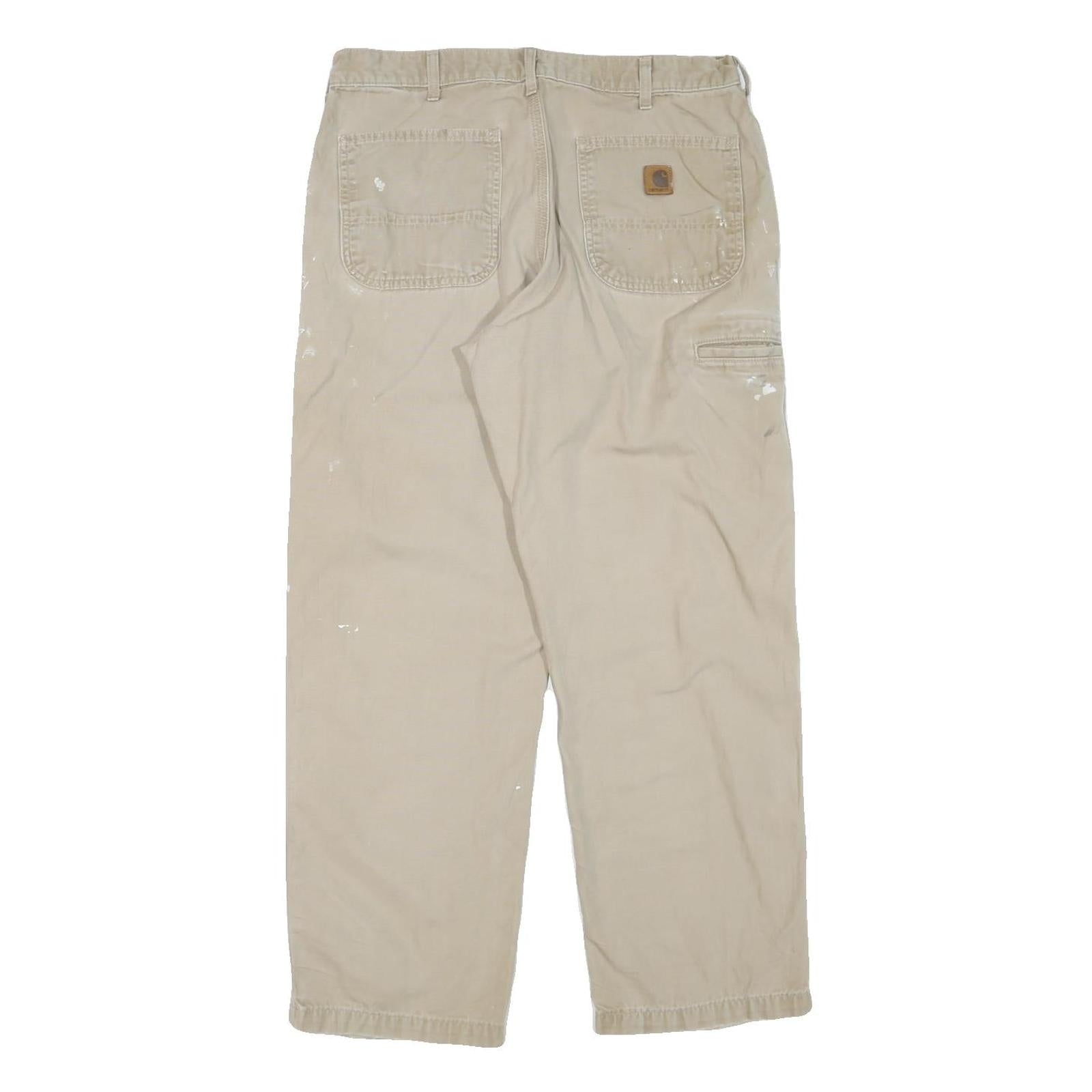 CARHARTT Mens Cotton Blend Beige Regular Fit Straight Leg Trousers W34 L30