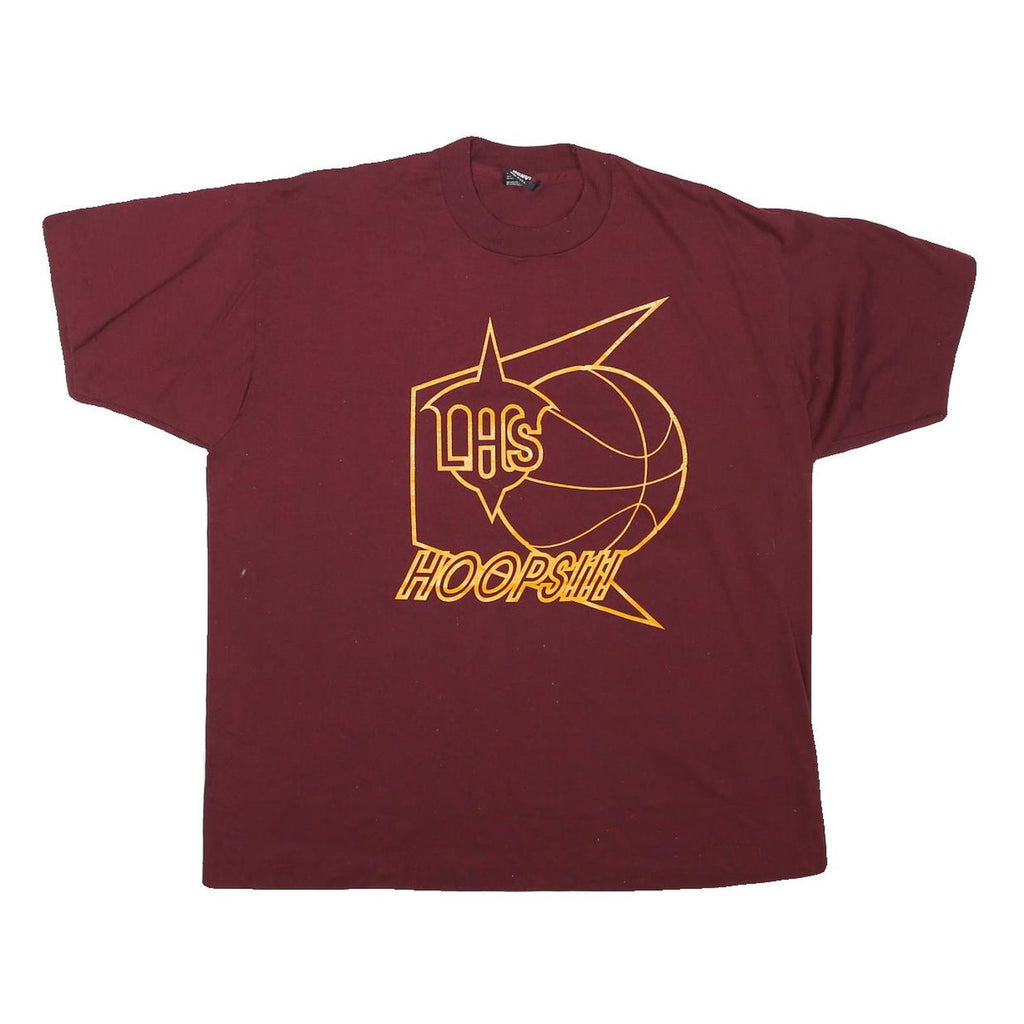 THE BEST Mens Maroon LAHS Hoops Graphic T-Shirt XL Short Sleeve Crew Neck Retro