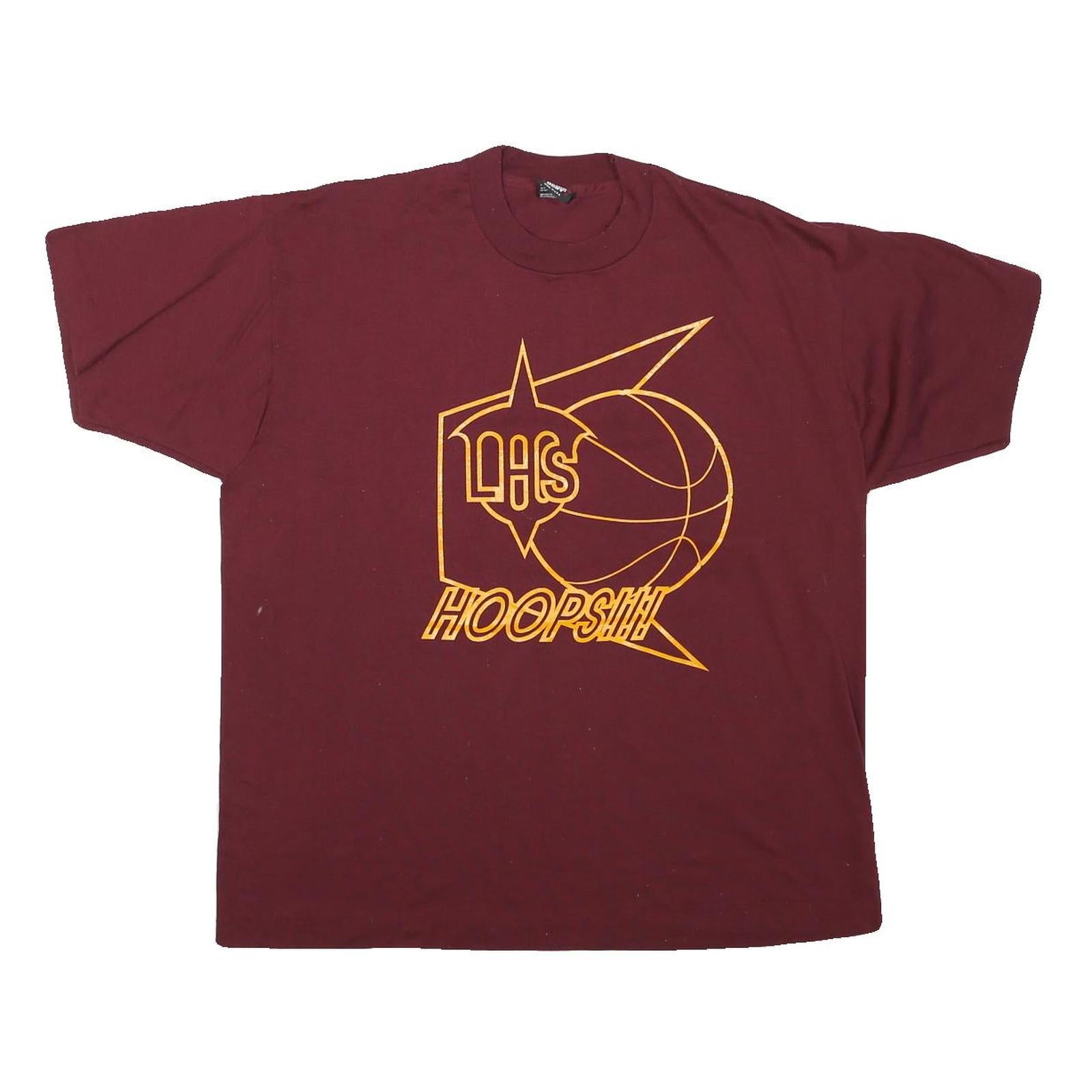 THE BEST Mens Maroon LAHS Hoops Graphic T-Shirt XL Short Sleeve Crew Neck Retro