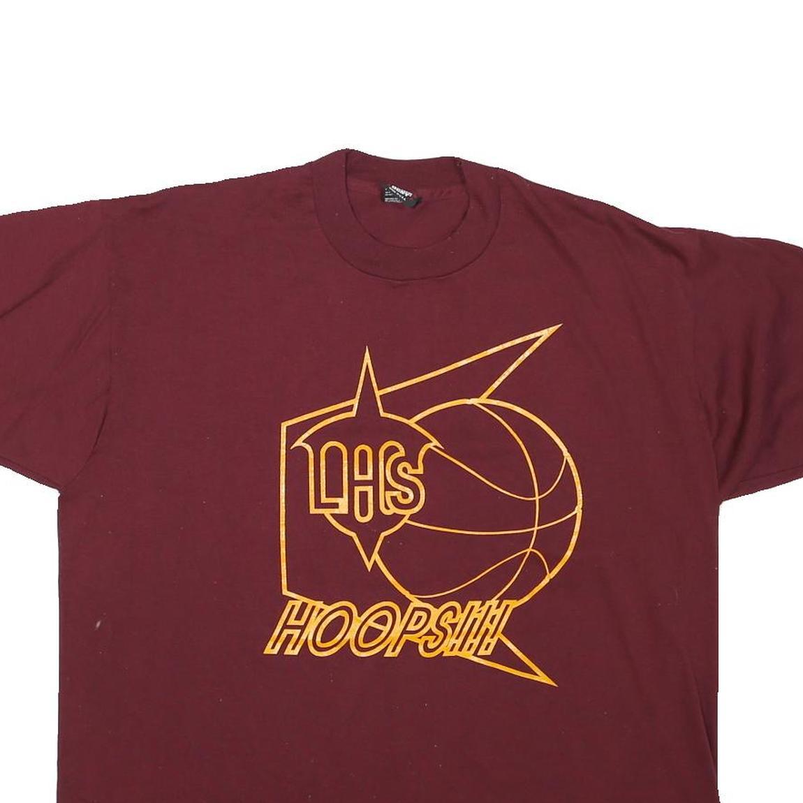 THE BEST Mens Maroon LAHS Hoops Graphic T-Shirt XL Short Sleeve Crew Neck Retro