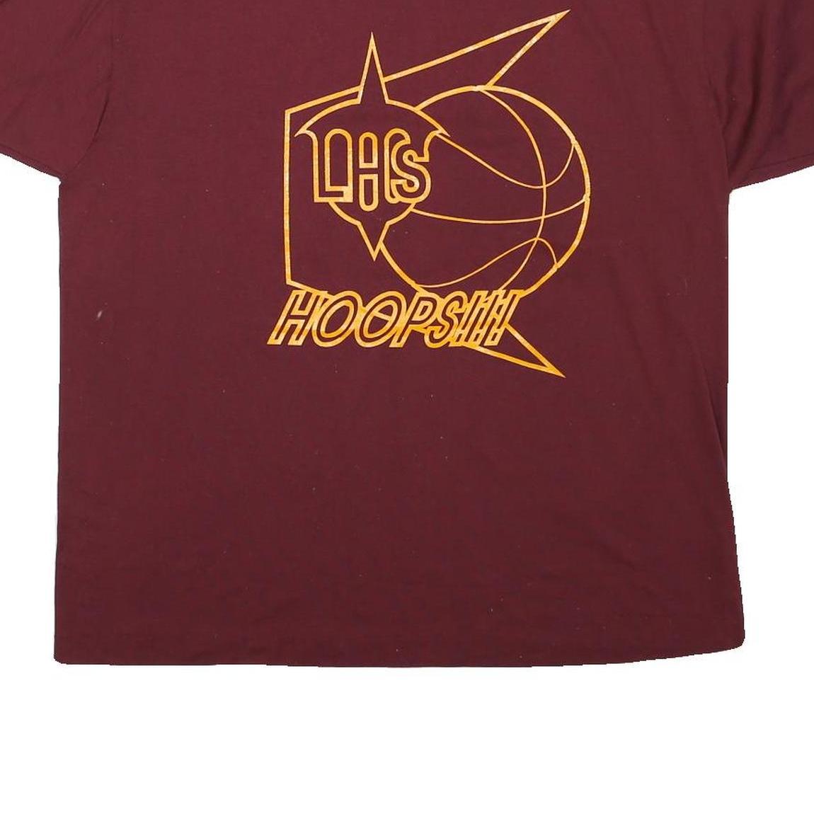 THE BEST Mens Maroon LAHS Hoops Graphic T-Shirt XL Short Sleeve Crew Neck Retro