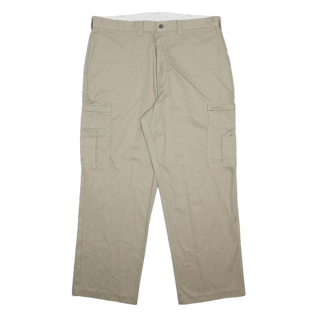 DICKIES Mens Cotton Beige Relaxed Cargo Trousers W38 L30 Workwear Zip Closure