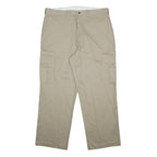 DICKIES Mens Cotton Beige Relaxed Cargo Trousers W38 L30 Workwear Zip Closure