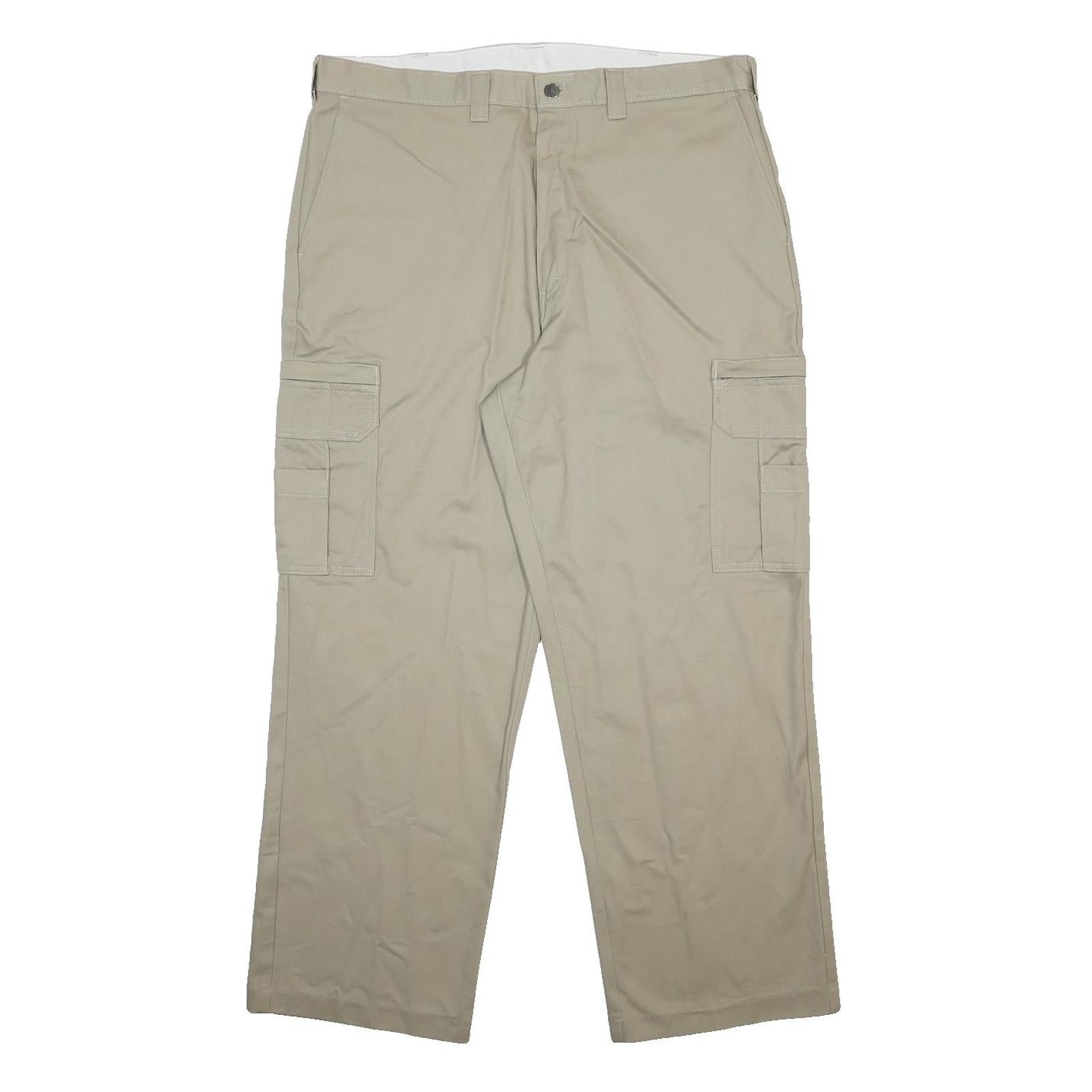 DICKIES Mens Cotton Beige Relaxed Cargo Trousers W38 L30 Workwear Zip Closure
