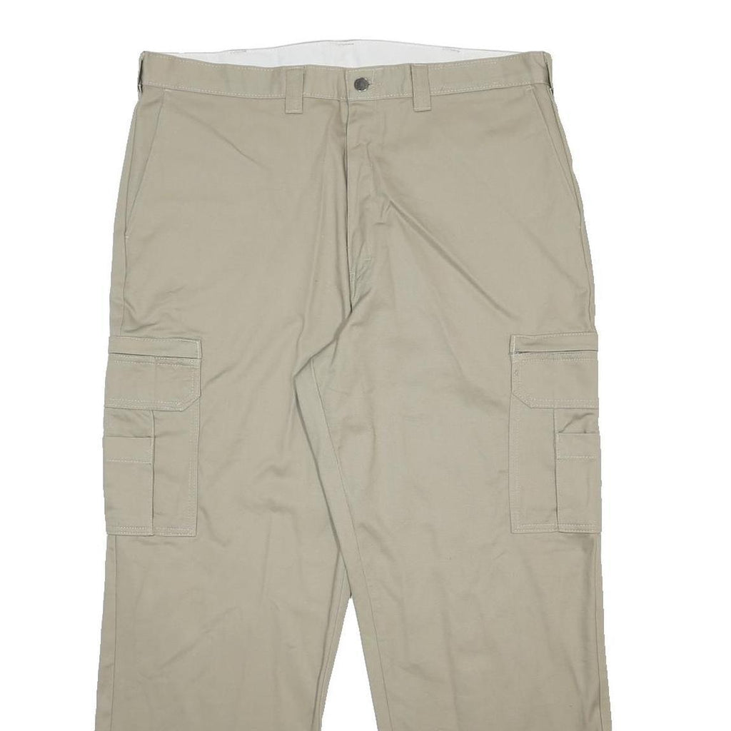 DICKIES Mens Cotton Beige Relaxed Cargo Trousers W38 L30 Workwear Zip Closure