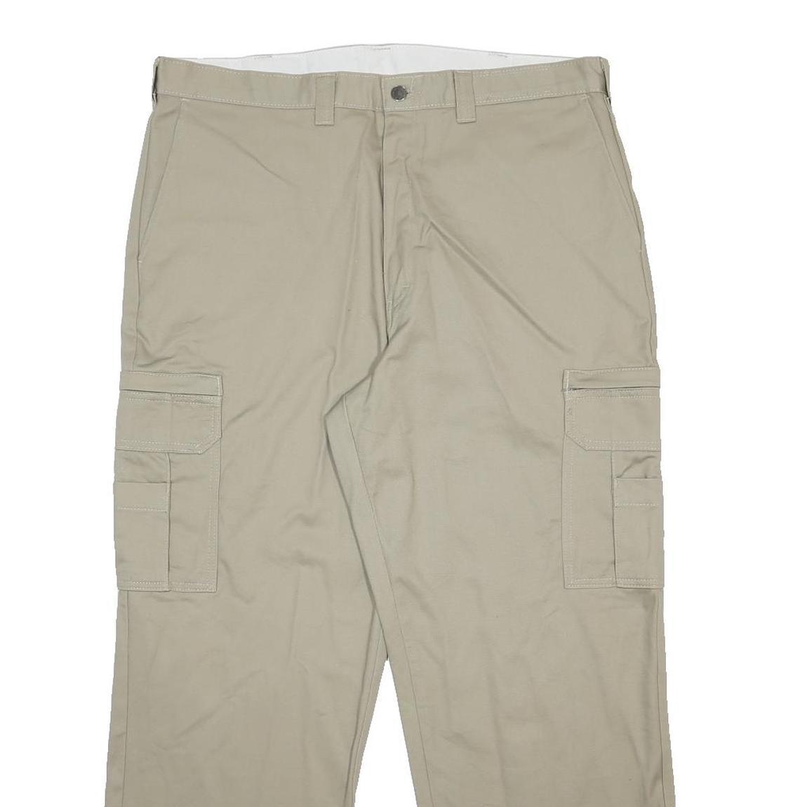 DICKIES Mens Cotton Beige Relaxed Cargo Trousers W38 L30 Workwear Zip Closure