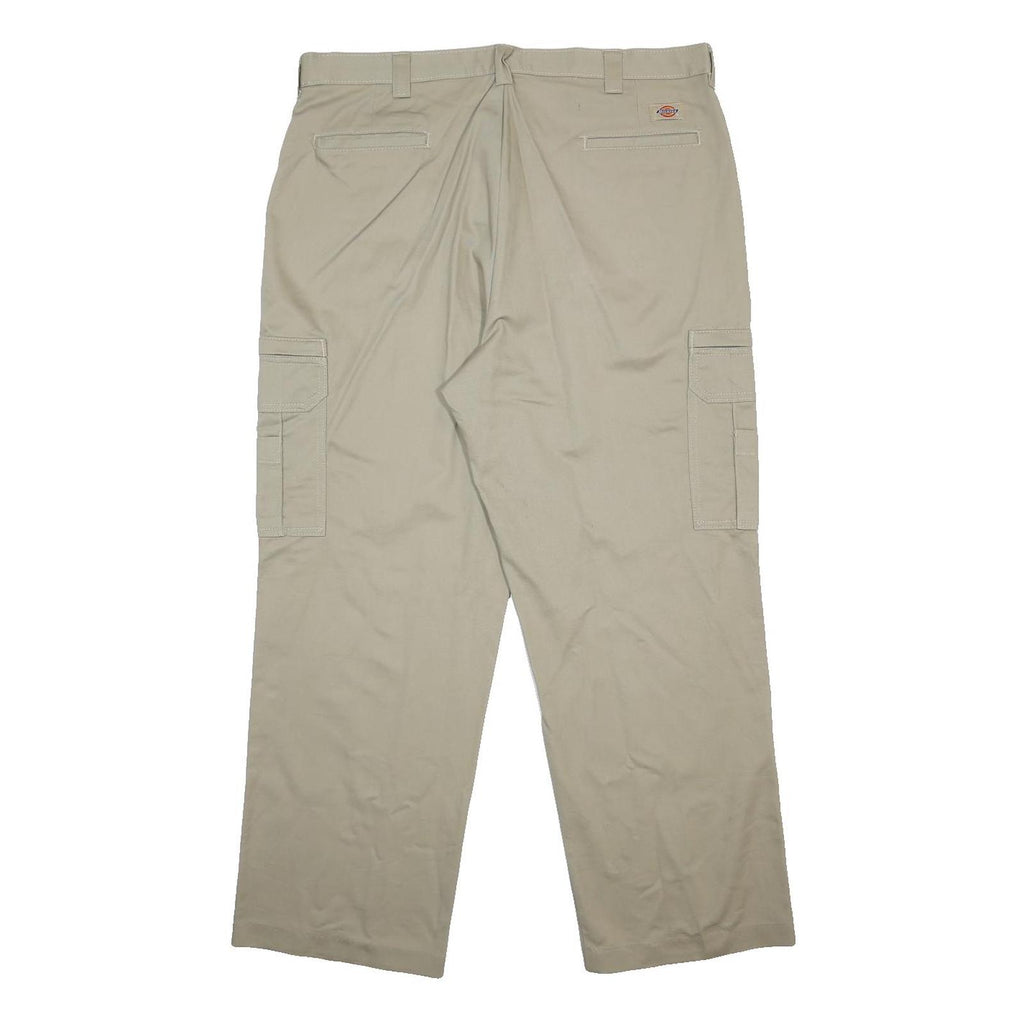 DICKIES Mens Cotton Beige Relaxed Cargo Trousers W38 L30 Workwear Zip Closure