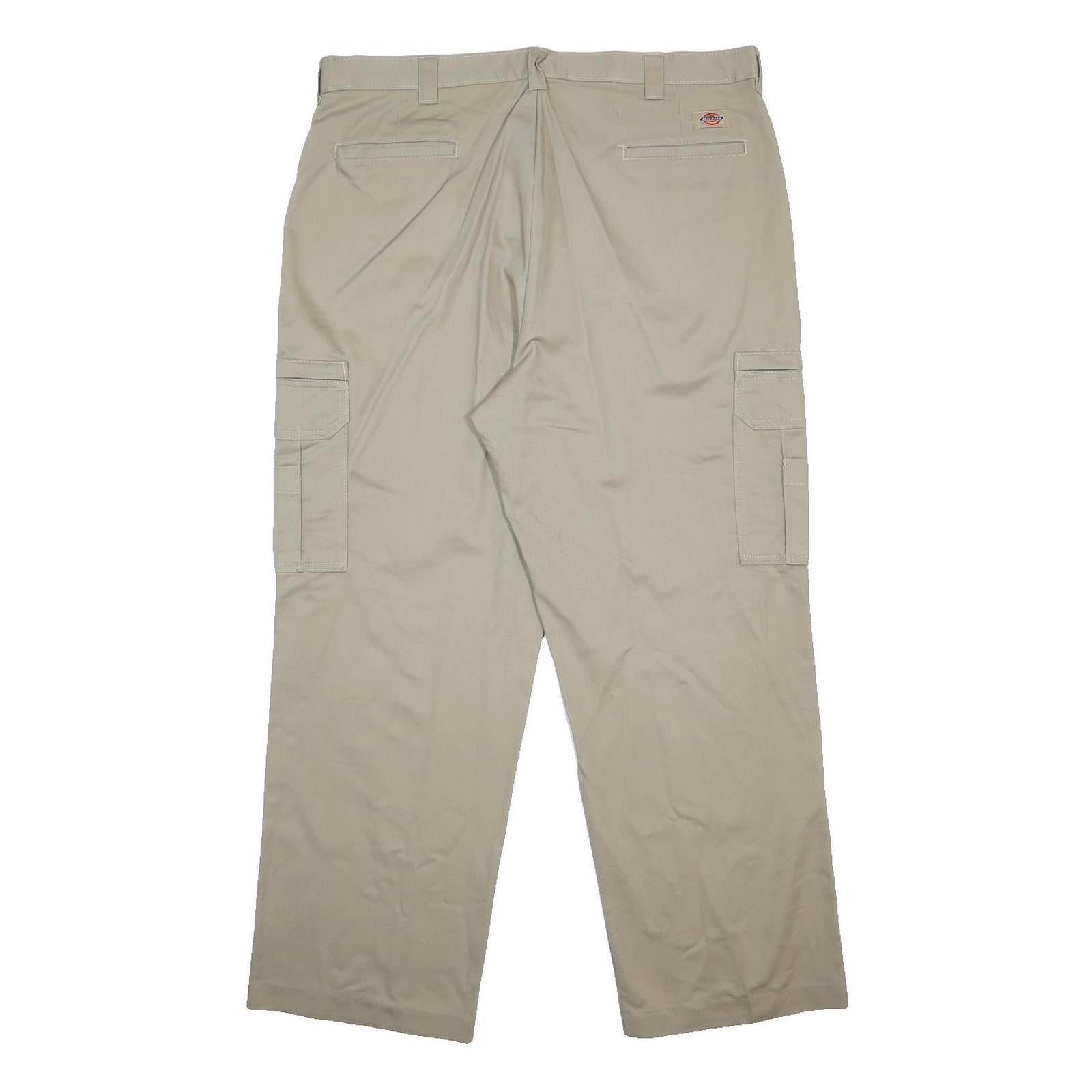 DICKIES Mens Cotton Beige Relaxed Cargo Trousers W38 L30 Workwear Zip Closure