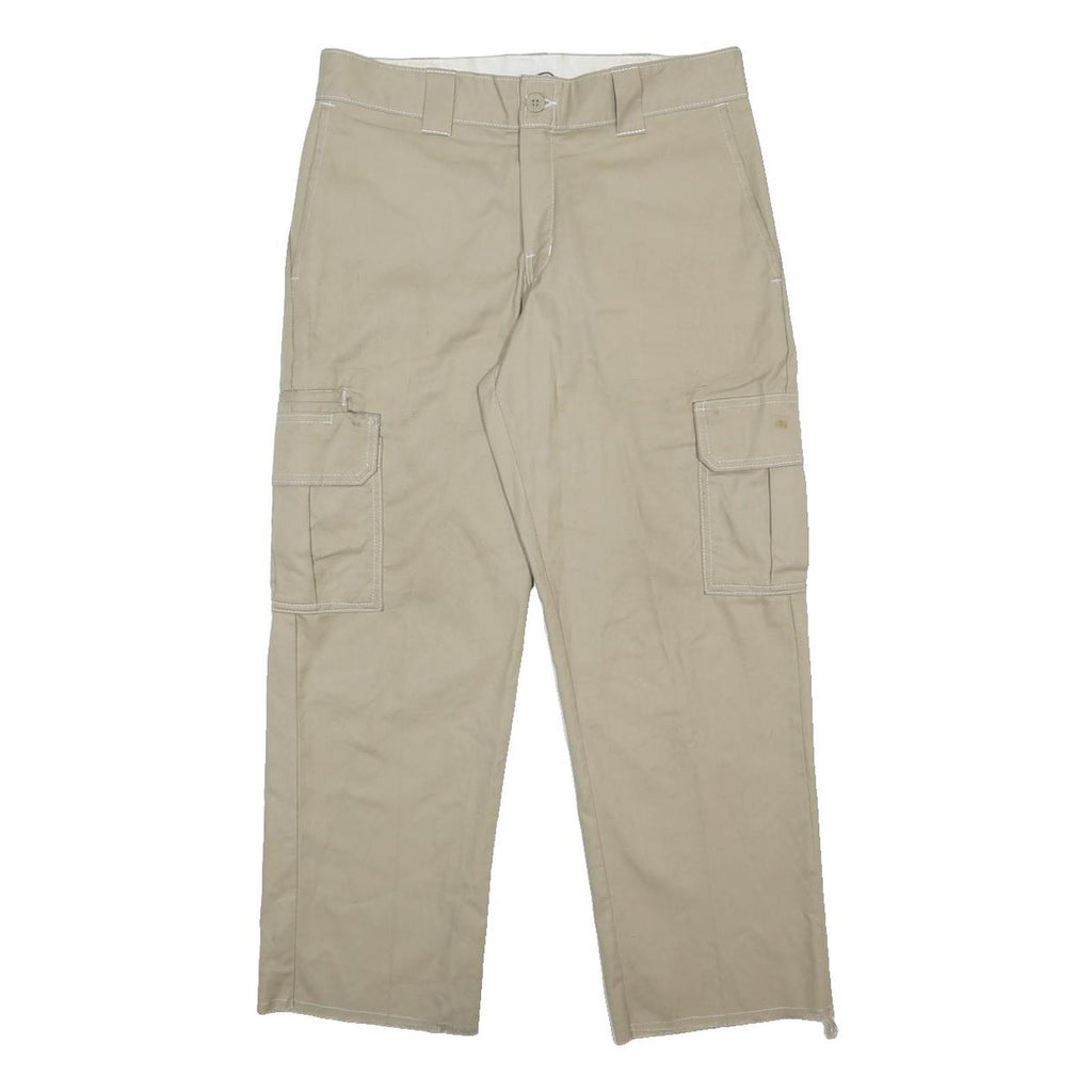 DICKIES Mens Cotton Blend Beige Regular Fit Trousers W32 L27 Cargo Style