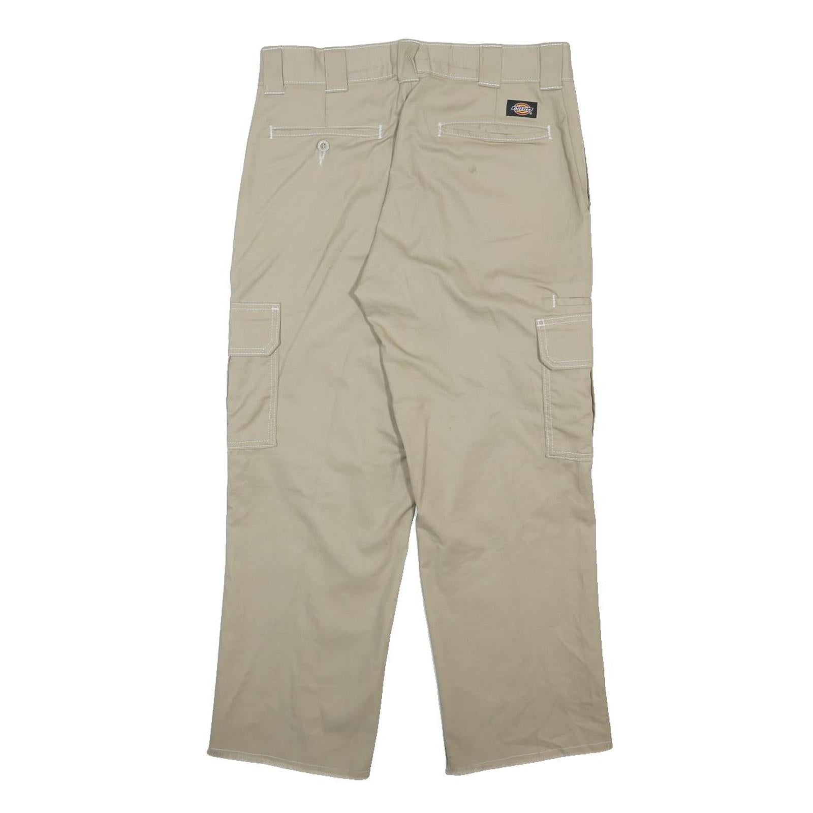 DICKIES Mens Cotton Blend Beige Regular Fit Trousers W32 L27 Cargo Style
