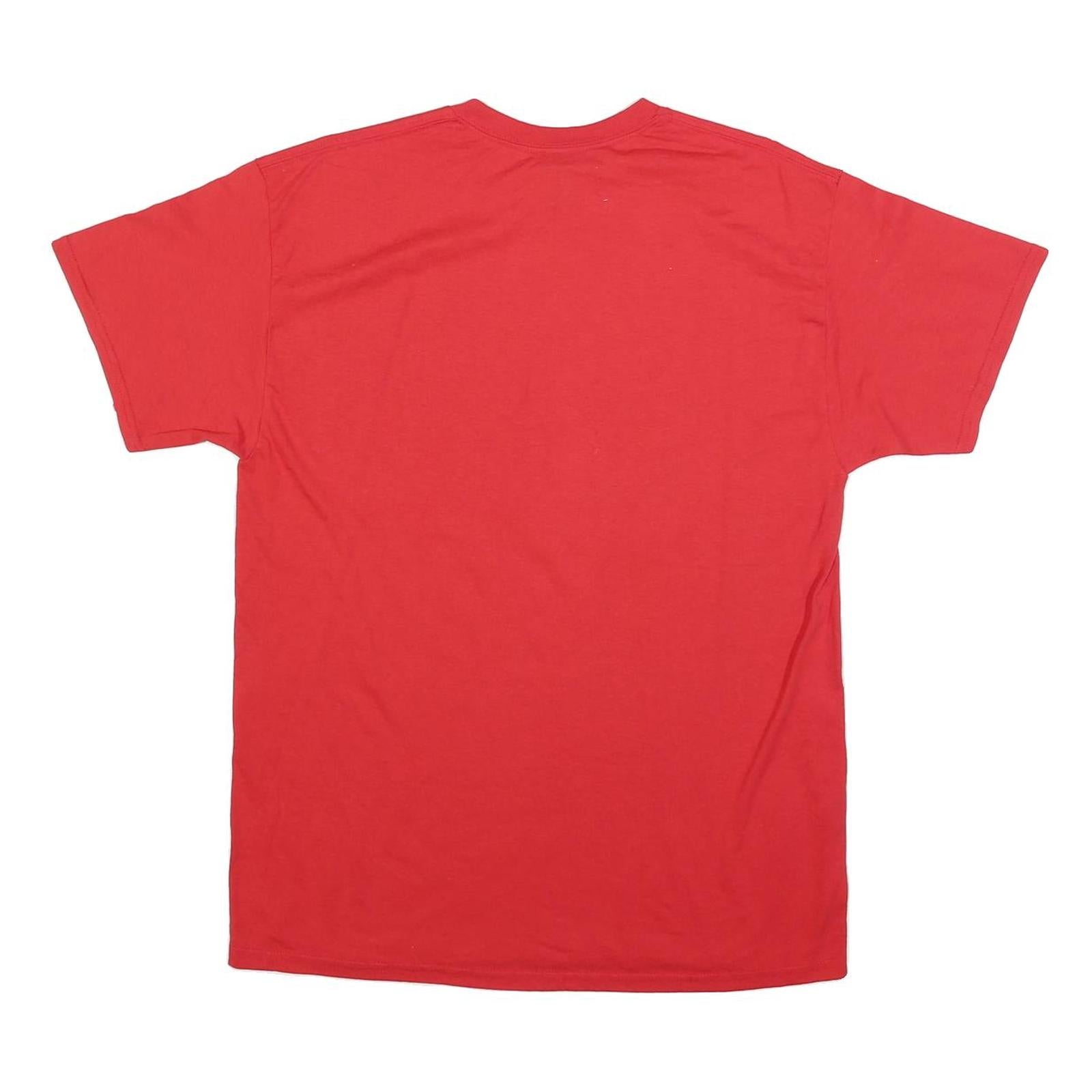 GILDAN Mens Red Baseball Tournament Champions Graphic T-Shirt L Short Sleeve