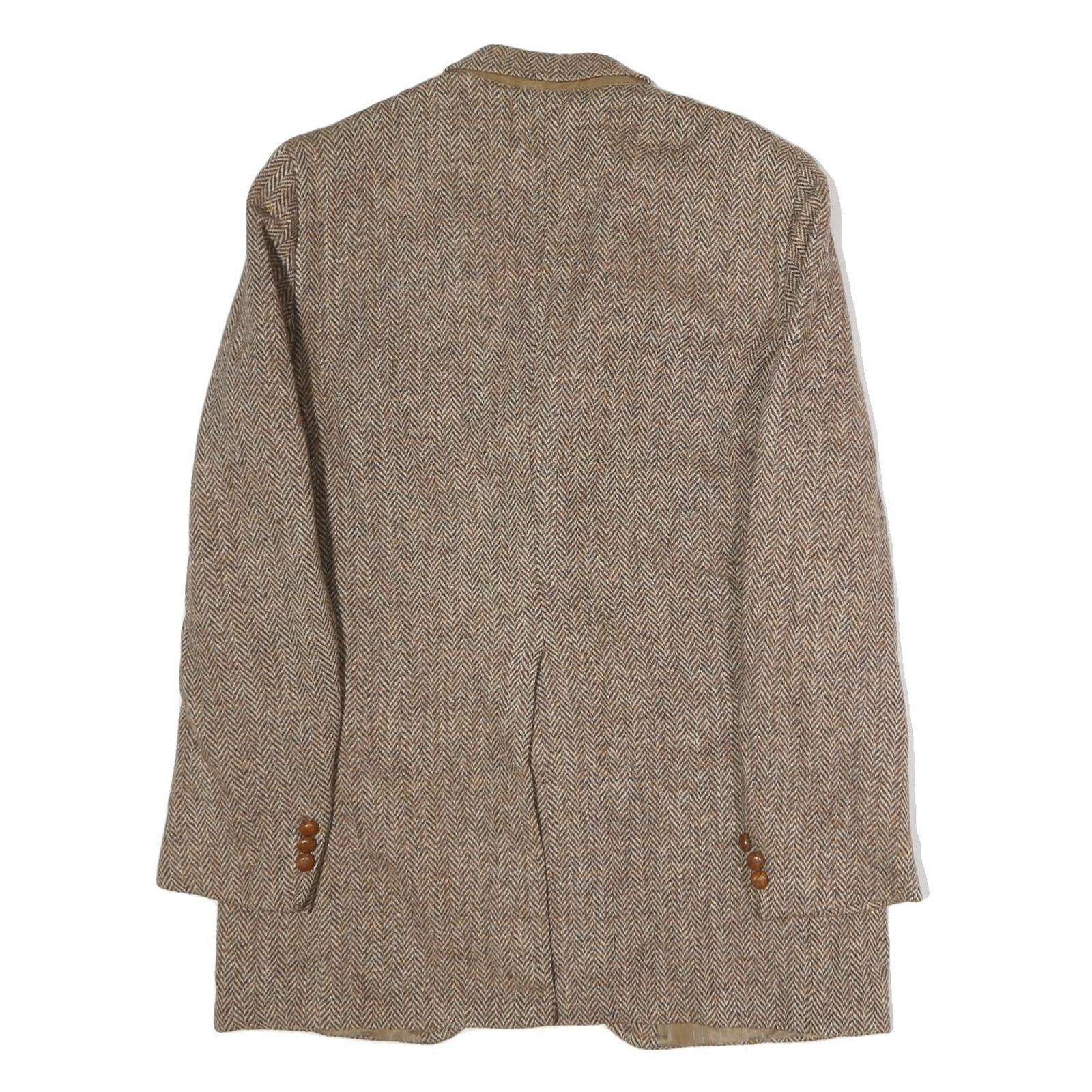 Mens Brown Cotton Herringbone Classic Jacket L Button Closure Tailored