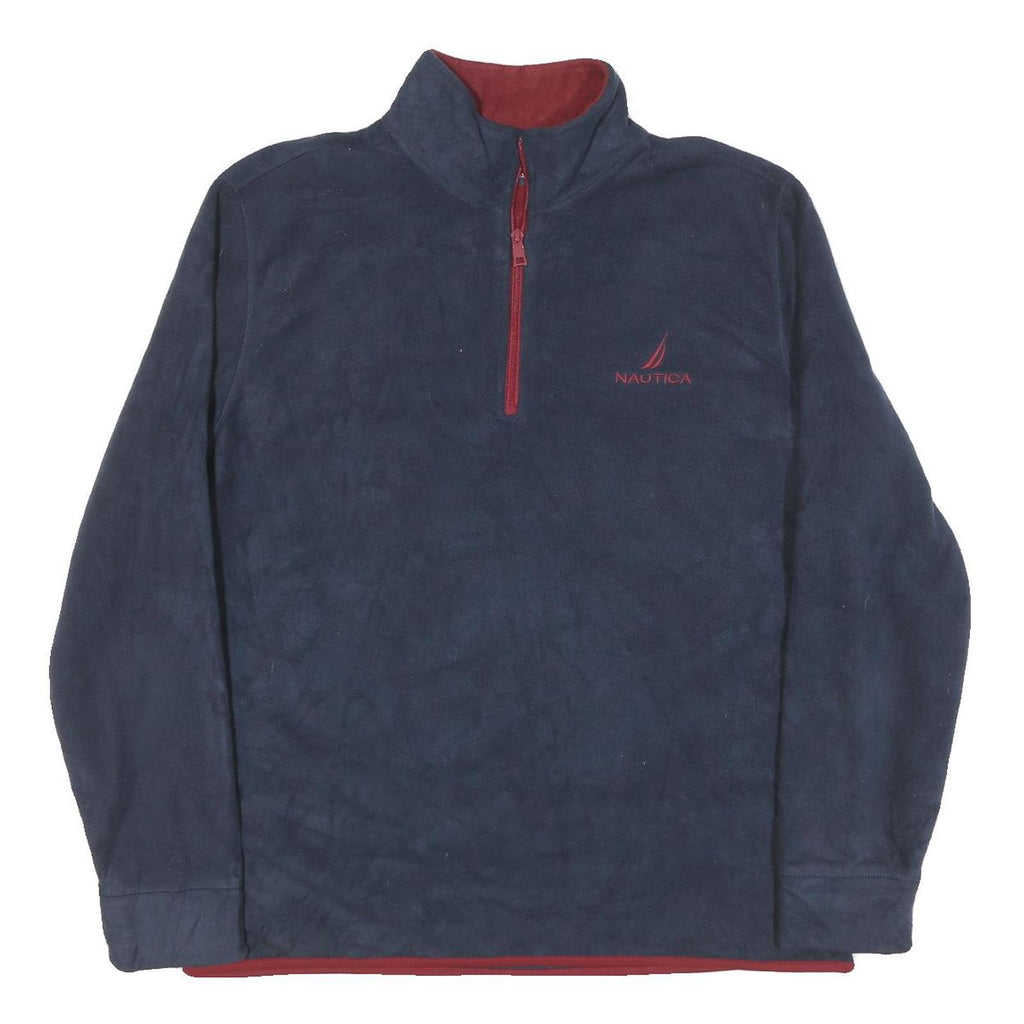 NAUTICA Mens Navy & Red Plain Jumper 1/4 Zip Polyester Blend XL Casual Warm