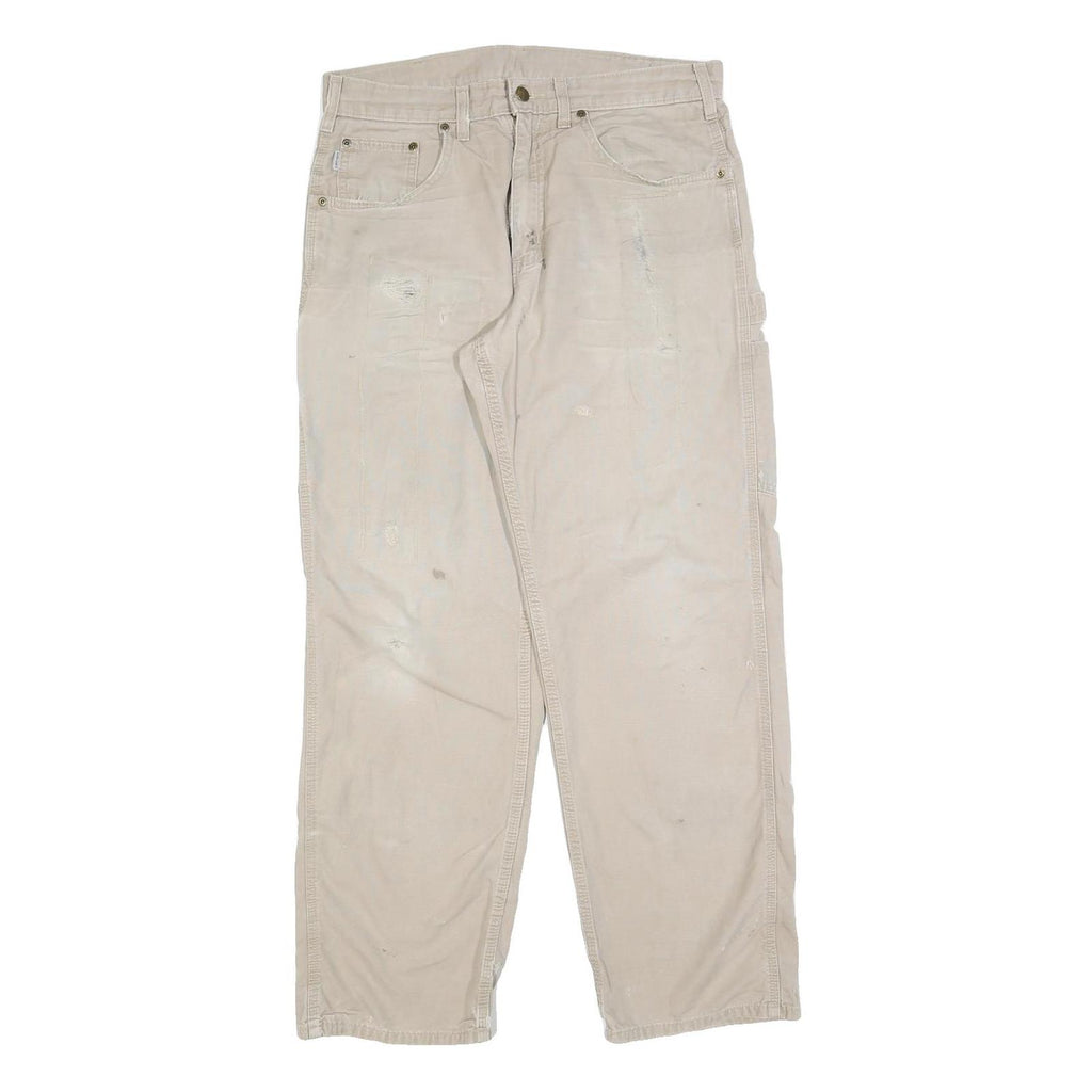 CARHARTT Mens Cotton Blend Beige Loose Straight Trousers W34 L32 Workwear