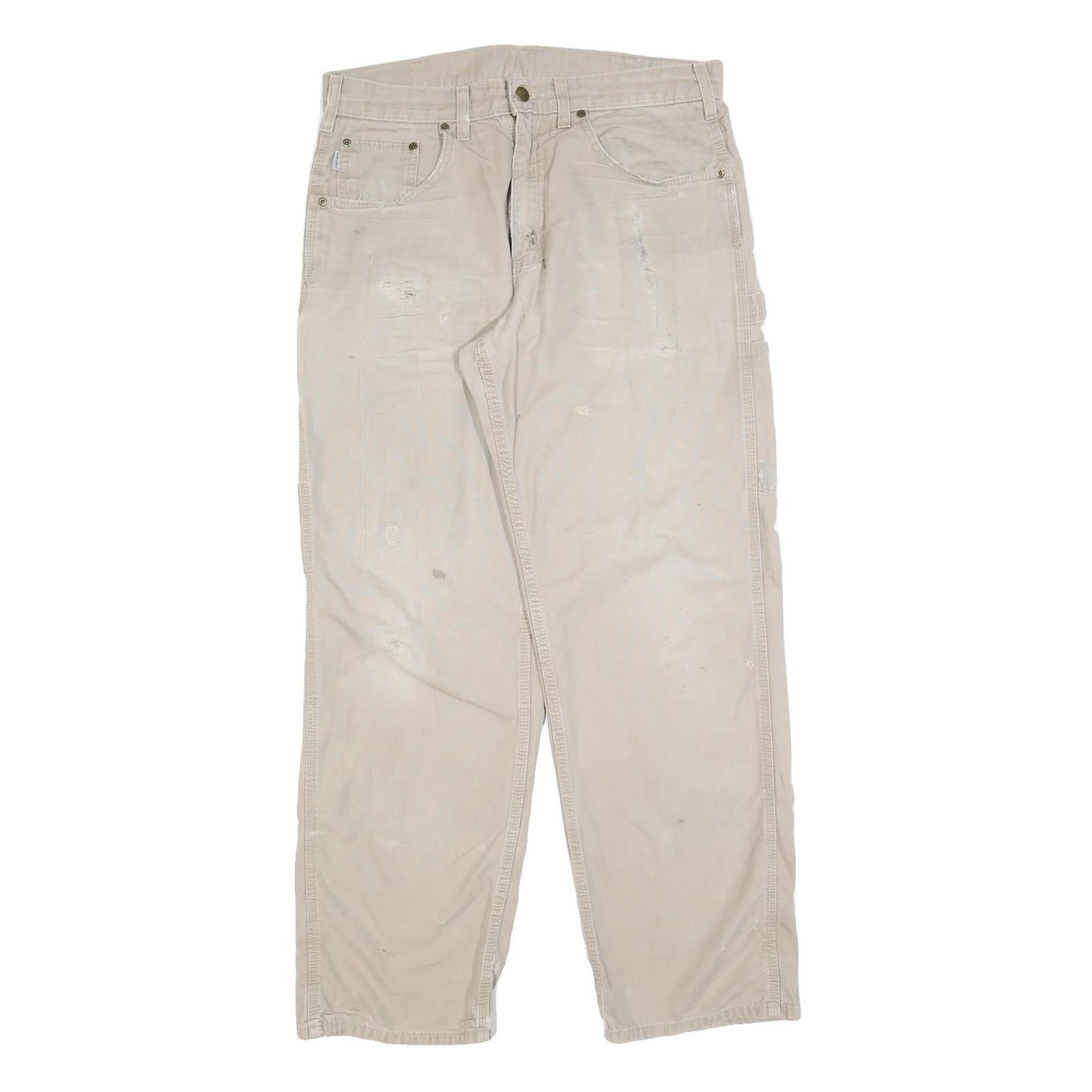 CARHARTT Mens Cotton Blend Beige Loose Straight Trousers W34 L32 Workwear