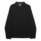 PIERRE CARDIN Mens Black Long Sleeve Plain XL Cotton Blend Polo Shirt Button