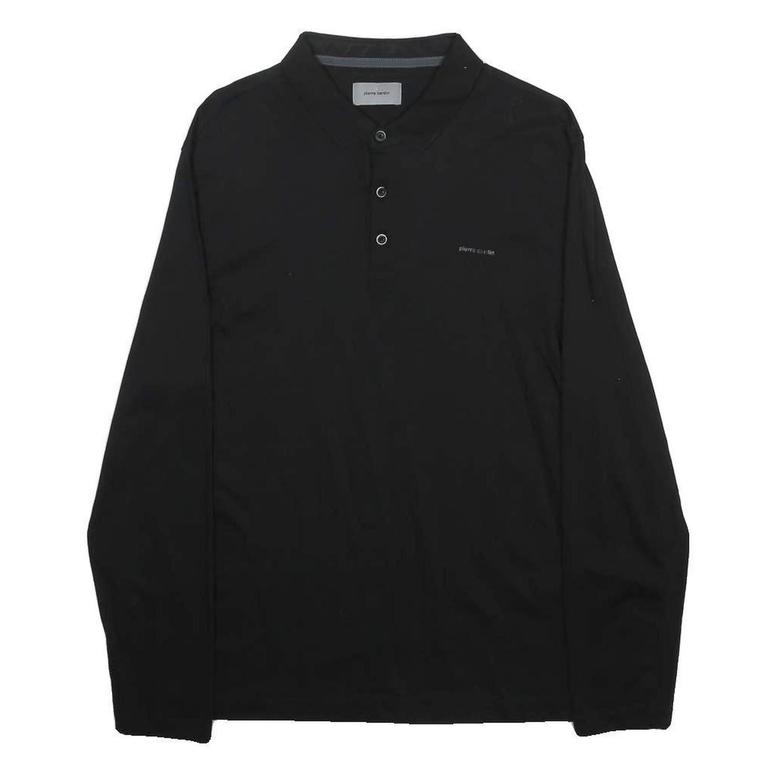 PIERRE CARDIN Mens Black Long Sleeve Plain XL Cotton Blend Polo Shirt Button