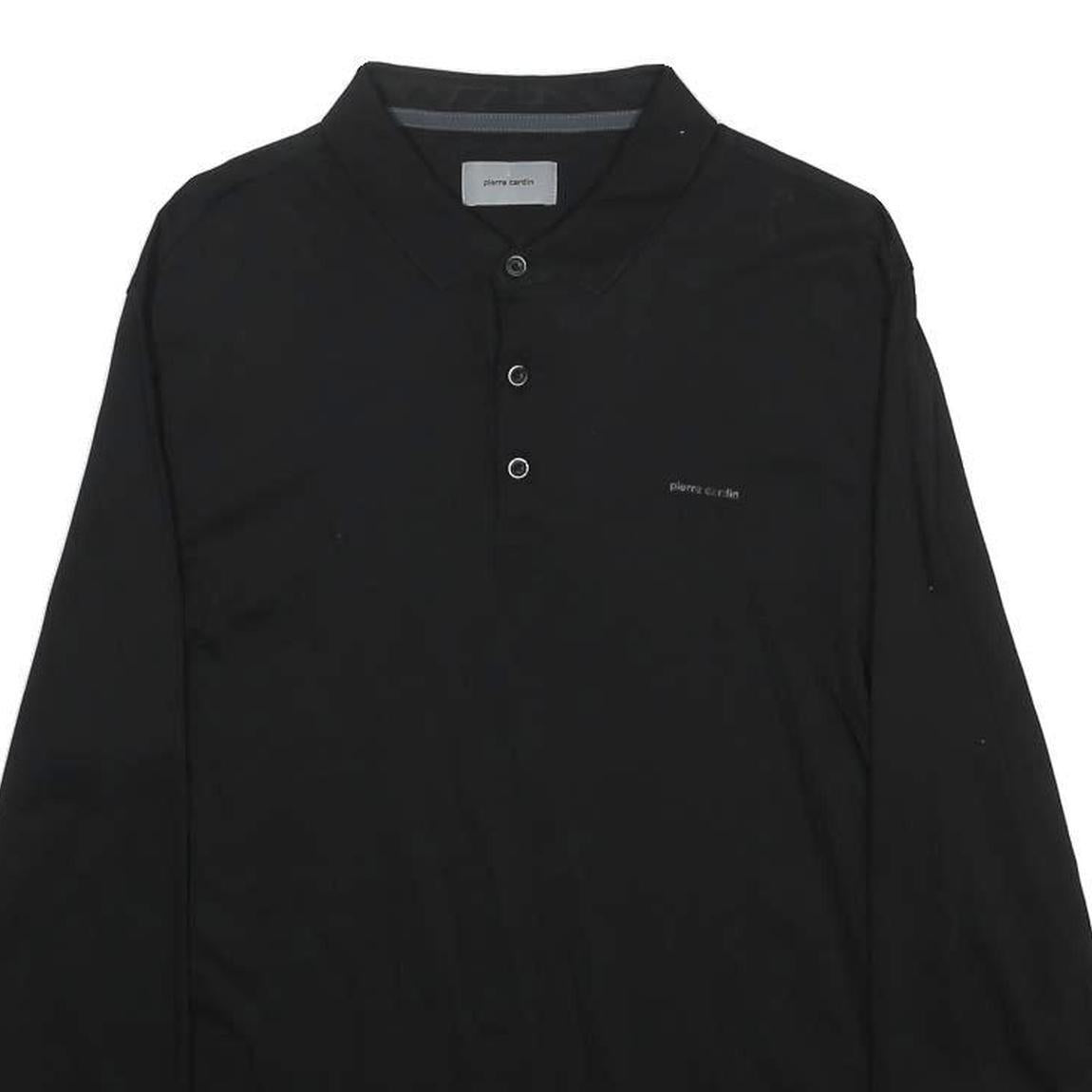 PIERRE CARDIN Mens Black Long Sleeve Plain XL Cotton Blend Polo Shirt Button