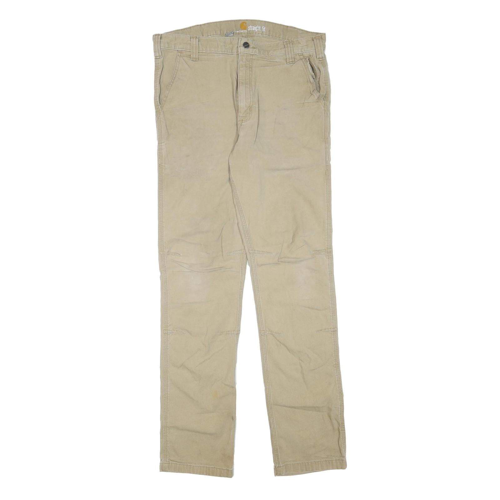 CARHARTT Mens Cotton Blend Beige Regular Straight Trousers W34 L34 Workwear Zip