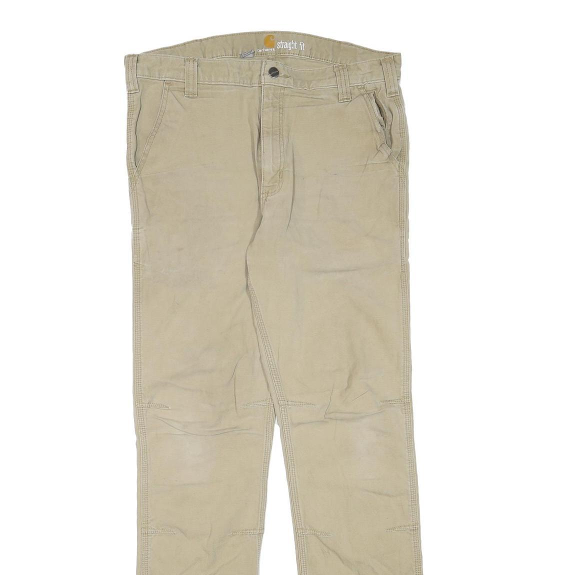 CARHARTT Mens Cotton Blend Beige Regular Straight Trousers W34 L34 Workwear Zip