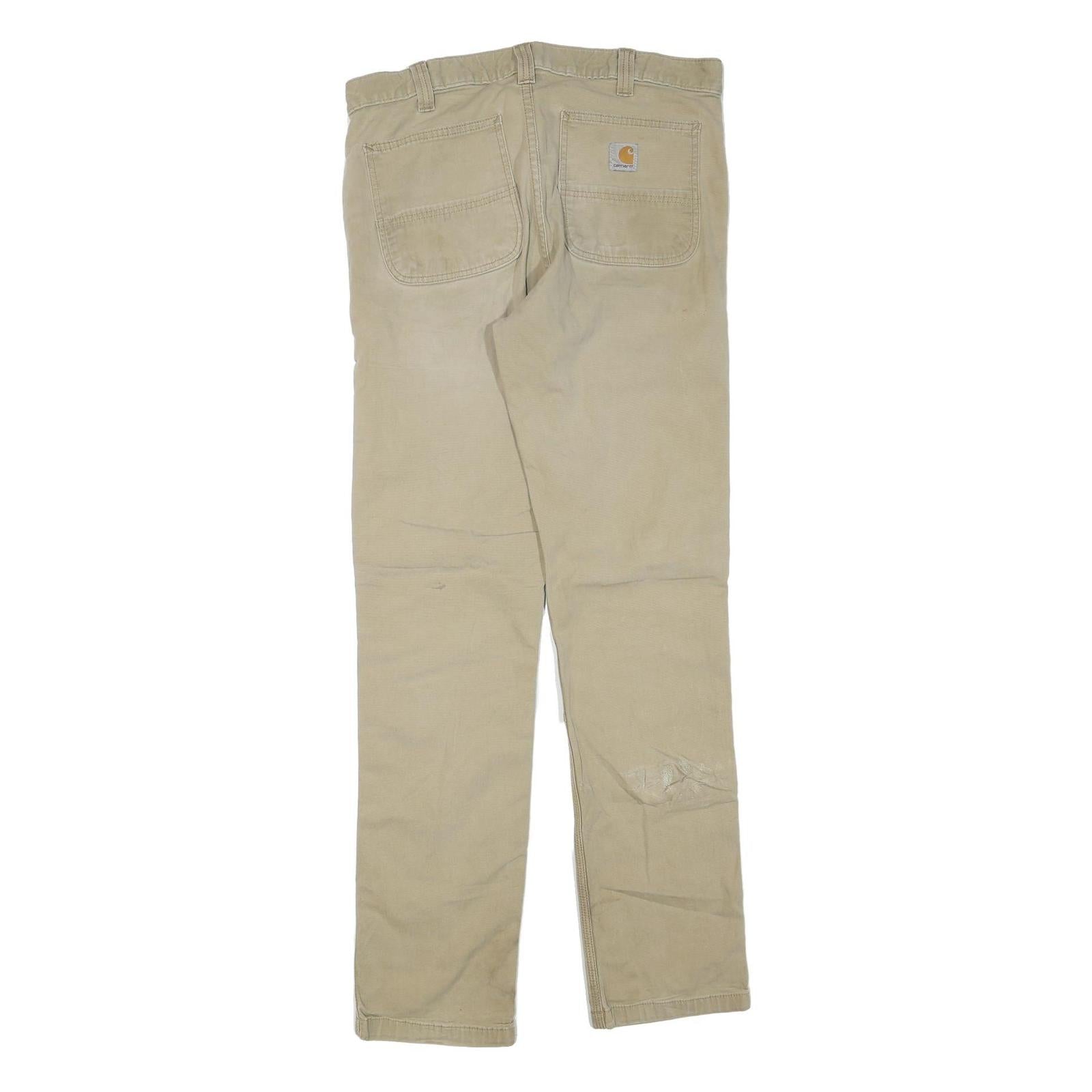 CARHARTT Mens Cotton Blend Beige Regular Straight Trousers W34 L34 Workwear Zip