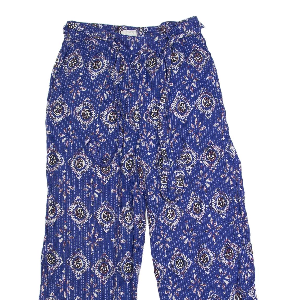 FAT FACE Belted Womens Trousers Blue Relaxed Straight W26 L23