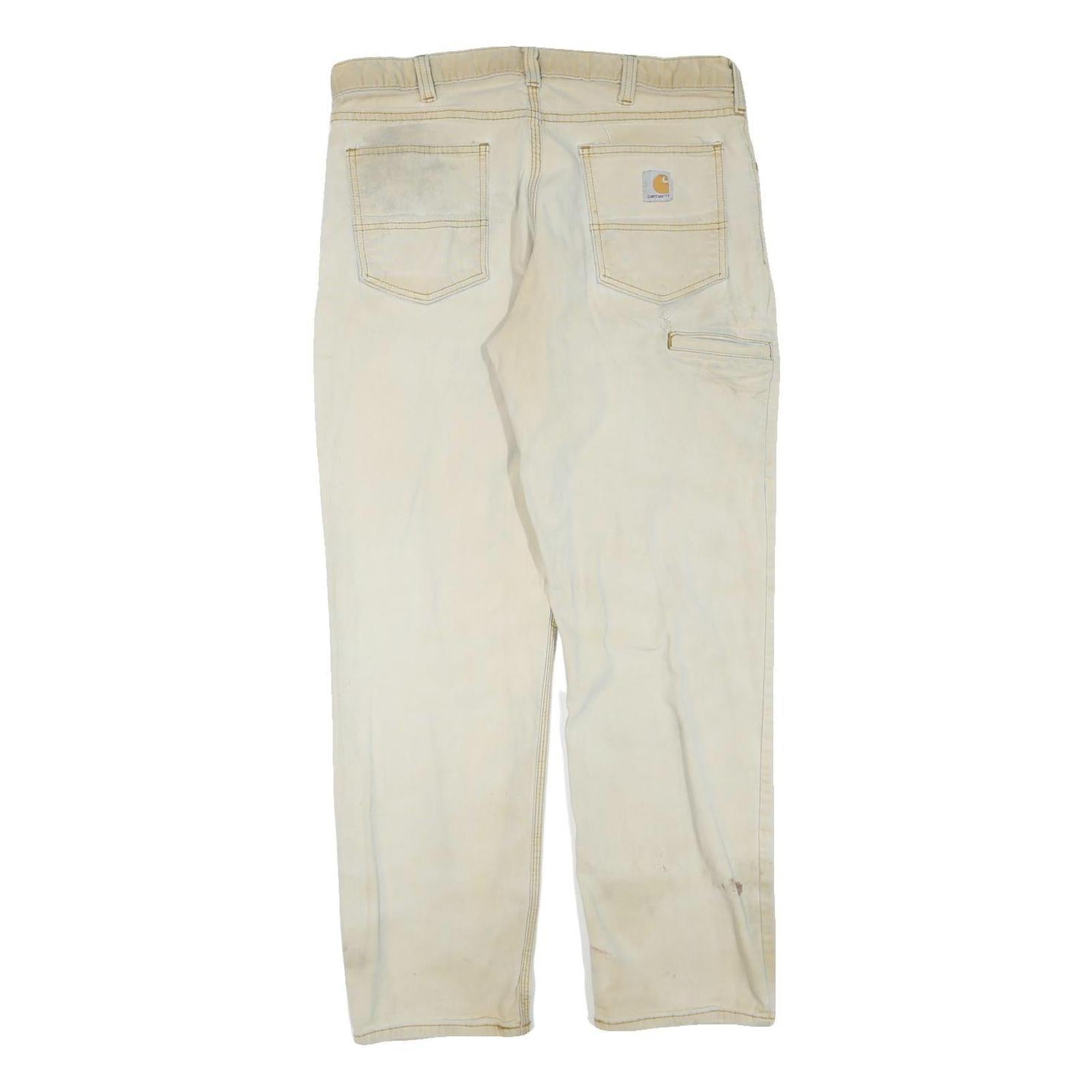 CARHARTT Mens Regular Fit Beige Cotton Blend Trousers W36 L32 Workwear Zip