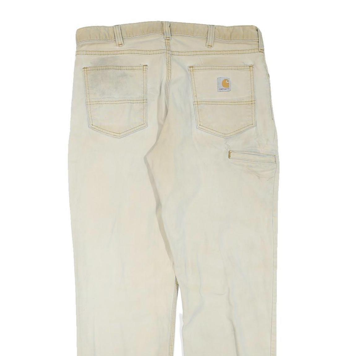 CARHARTT Mens Regular Fit Beige Cotton Blend Trousers W36 L32 Workwear Zip