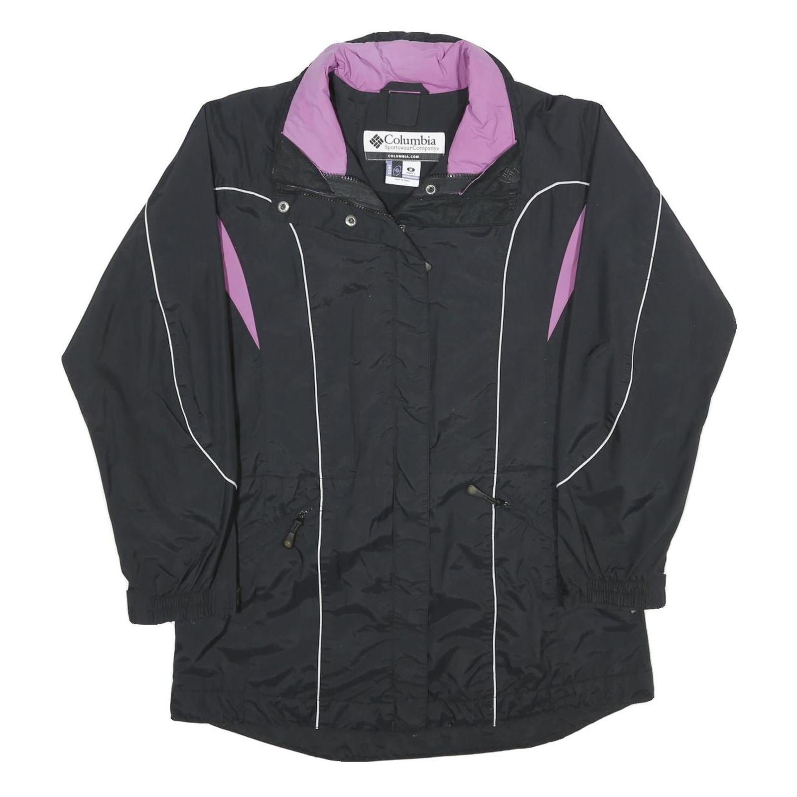 COLUMBIA Womens Black & Purple Outdoor Jacket M Nylon Zip Reflective Sportswear