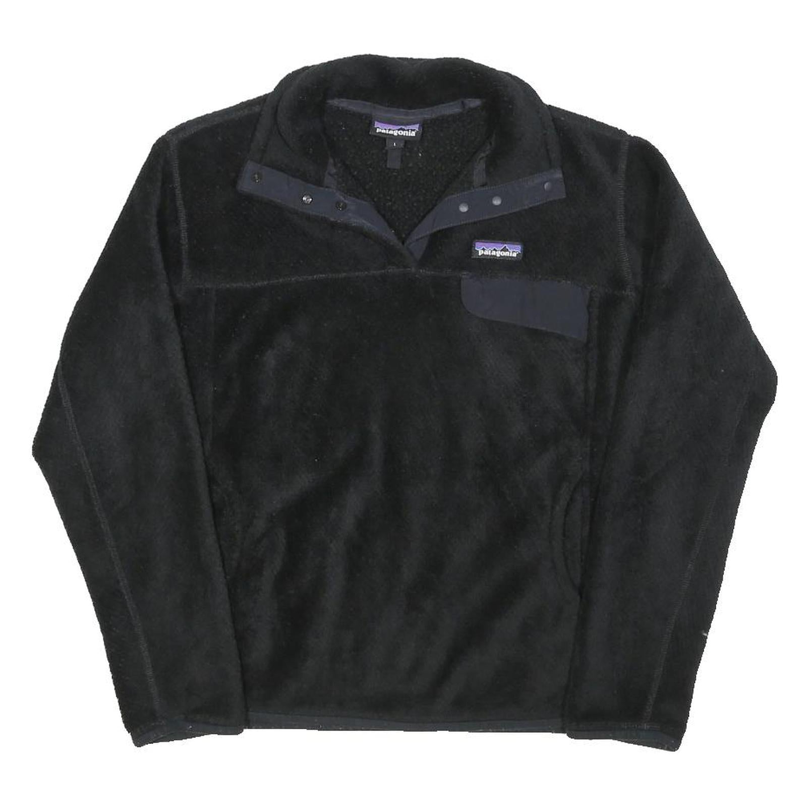 PATAGONIA Womens Black Plain Polar Fleece Pullover Jumper Size L Outdoor Casual