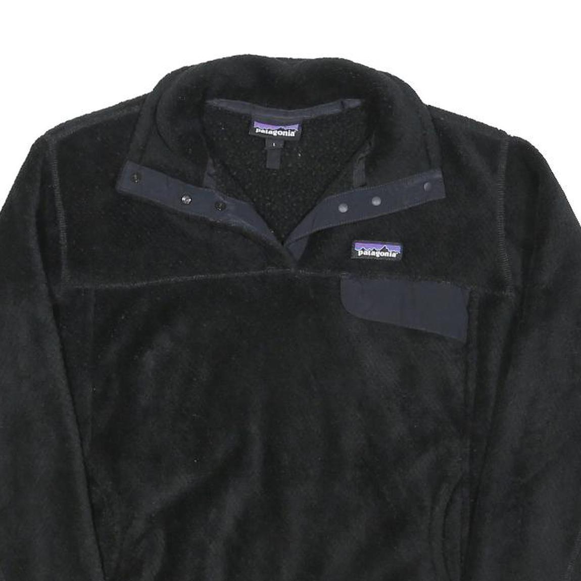 PATAGONIA Womens Black Plain Polar Fleece Pullover Jumper Size L Outdoor Casual