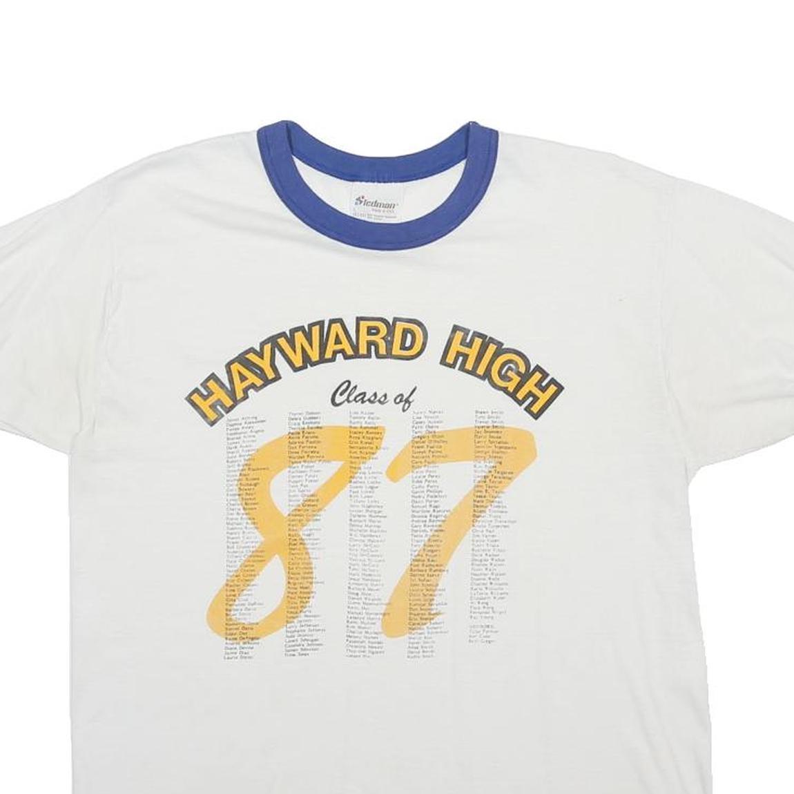 STEDMAN Boys White & Blue Hayward High Class Of 87 Graphic T-Shirt L Short